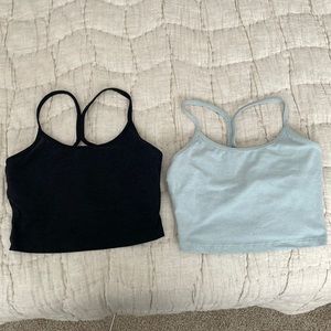 Beyond Yoga Black and Light Blue Crop Tops